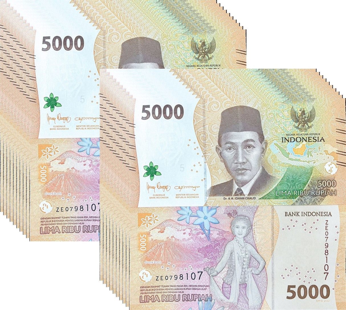 Indonesia 5000 Rupiah 2022 / 2024 P 164 UNC Lot 20 Pcs
