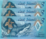 Cook Islands 3 Dollars ND 2021 P 11 Polymer UNC Lot 3 Pcs