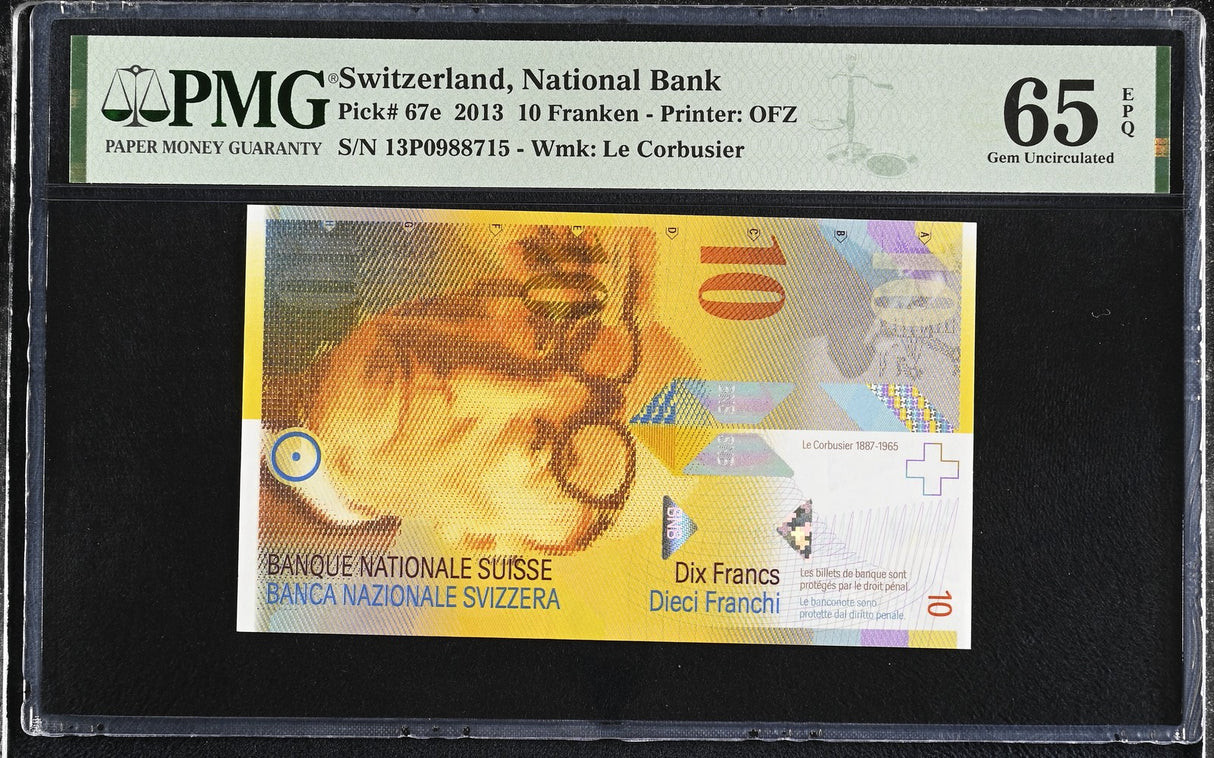 Switzerland 10 Franken 2013 P 67 e Gem UNC PMG 65 EPQ