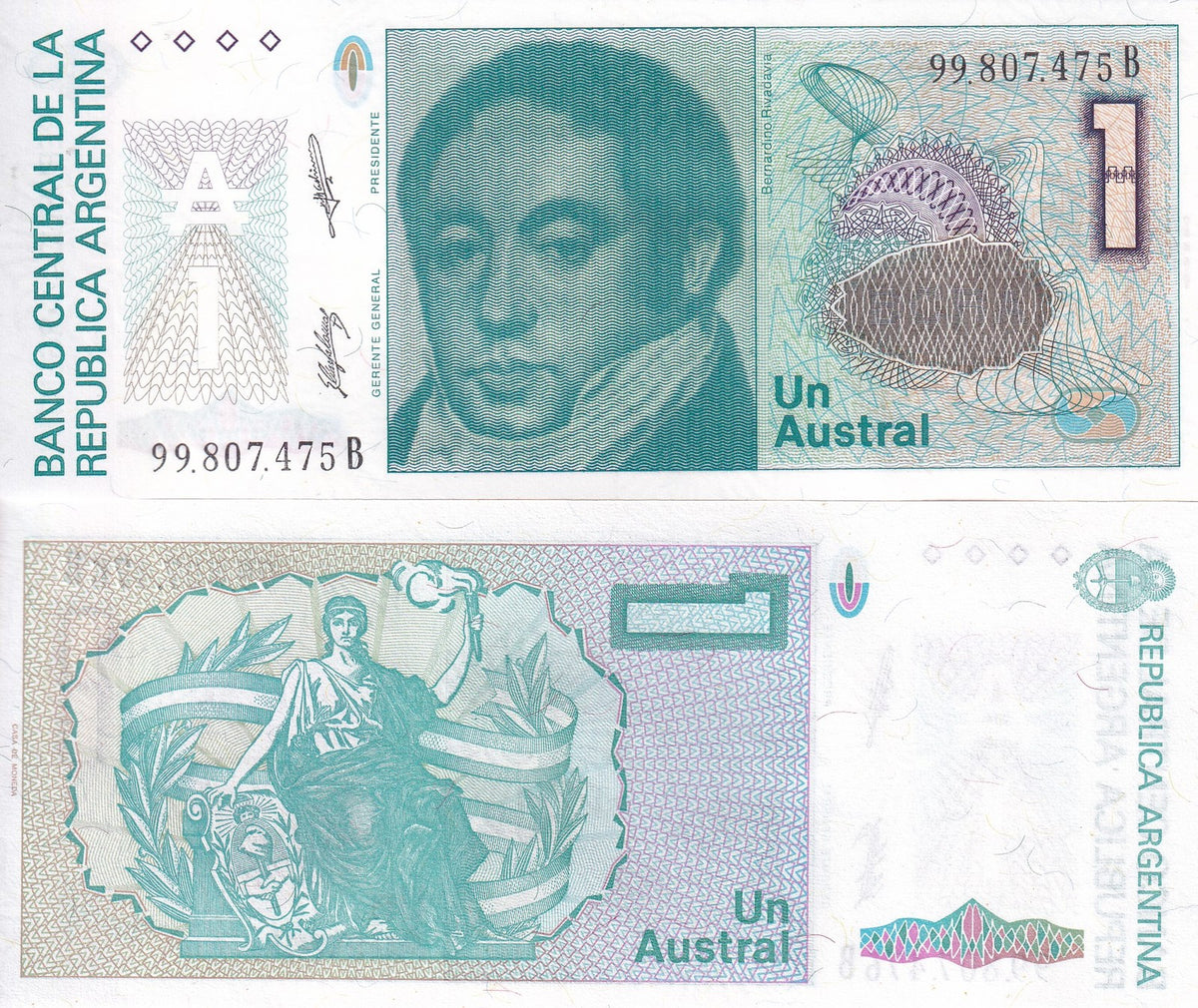 Argentina 1 Austral 1985-1990 P 323 UNC ,Commodore Bernardino Rivadavia