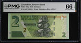 Zimbabwe 2 dollars 2019 P 101 a Gem UNC PMG 66 EPQ , Grade Note