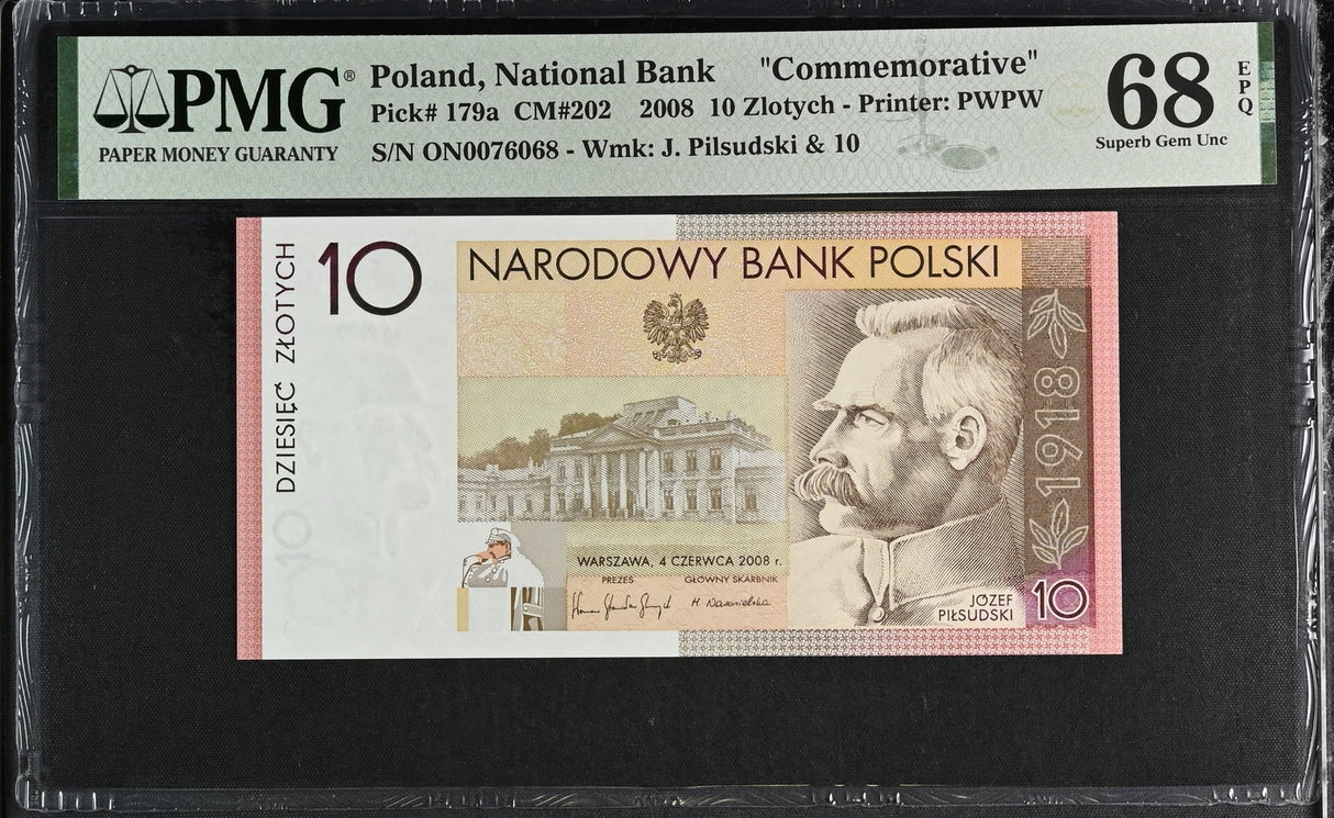 Poland 10 Zlotych 2008 P 179 a Commemorative Superb Gem UNC PMG 68 EPQ