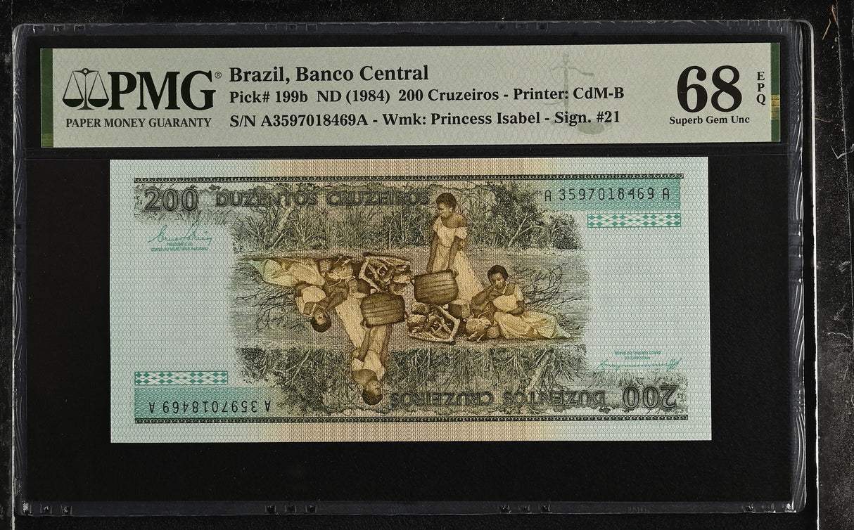 Brazil 200 cruzeiros ND 1984 P 199 b Superb Gem UNC PMG 68 EPQ