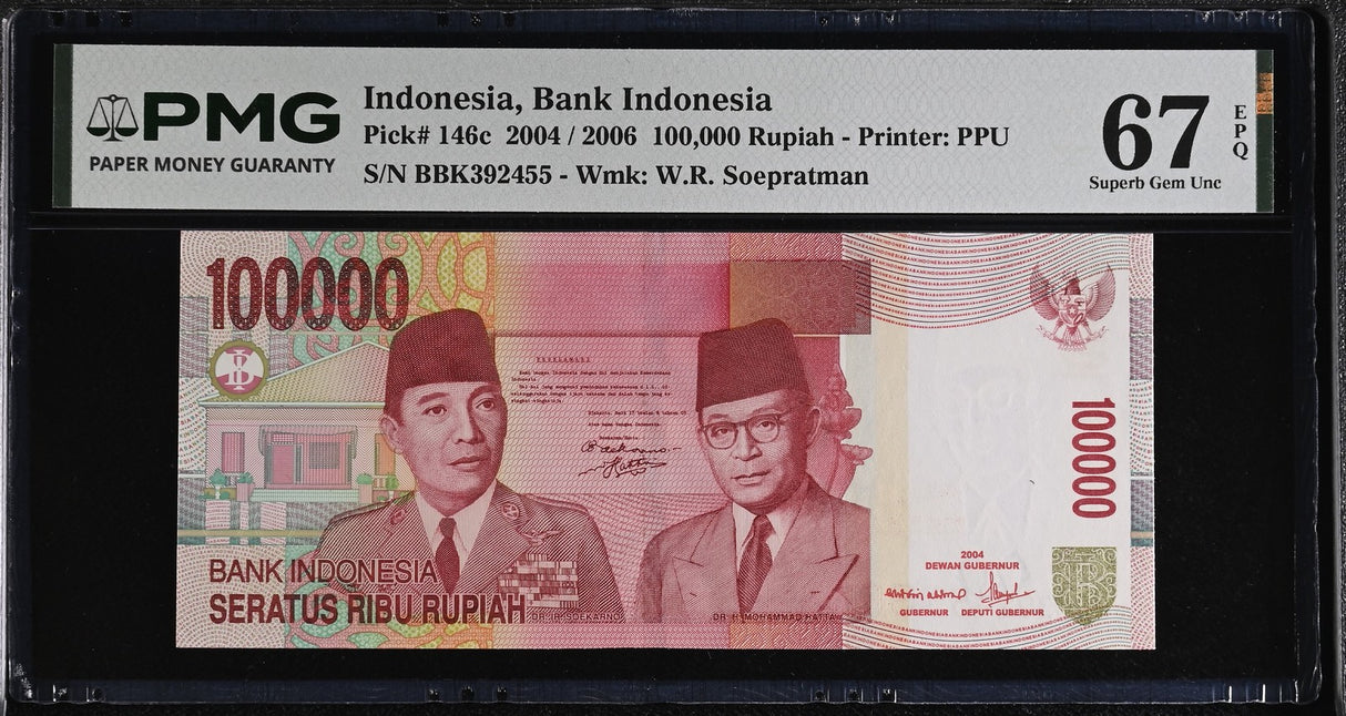 Indonesia 100000 Rupiah 2004/2006 P 146 c Superb Gem UNC PMG 67 EPQ