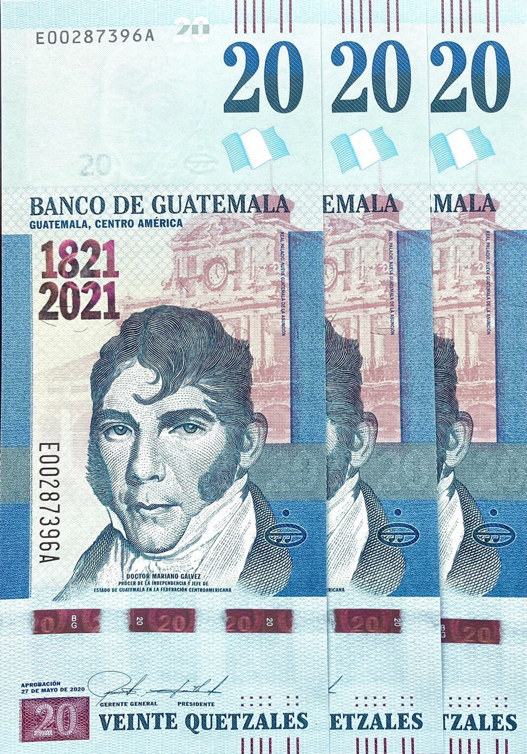 Guatemala 20 Quetzales 2021 200 Year Independence Comm. P 127 UNC Lot 3 Pcs