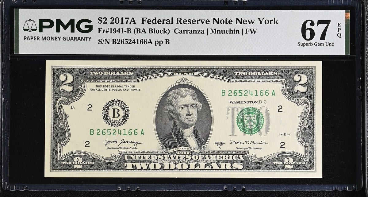United States 2 Dollars Usa 2017A P 545 B New York Superb Gem UNC PMG 67 EPQ