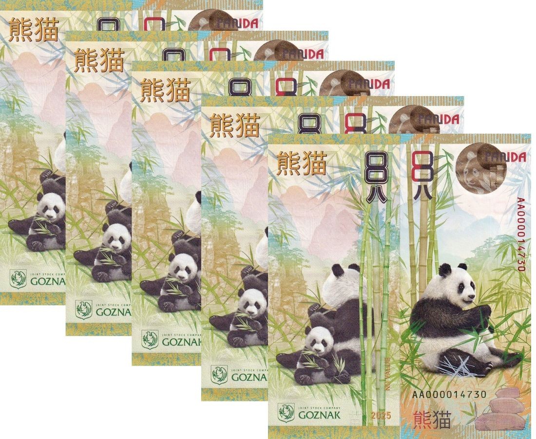 Test Note 8 Russia Goznak 2024 / 2025 Panda China LOT 5 PCS