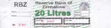 ZIMBABWE 20 LITRES RBZ PETROL GAS FUEL COUPON UNC