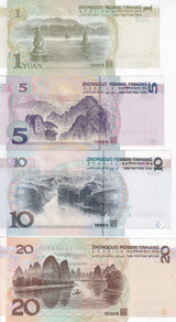 China Set 4 Pcs 1 5 10 20 Yuan 1999 P 895 897 898 899 UNC , Mao