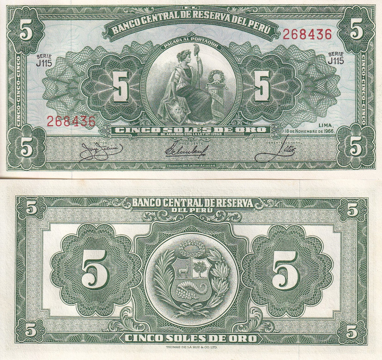 Peru 5 Soles De Oro 1966 P 83 UNC Little Tone