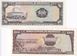 Nicaragua Set 2 UNC 500 1000 Cordobas 1972 P 127 P 128