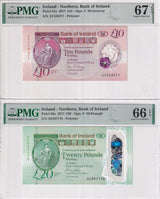 Northern Ireland Set 2; 10 20 Pounds 2017 P 91 P 92 Superb Gem UNC PMG 66 67 EPQ