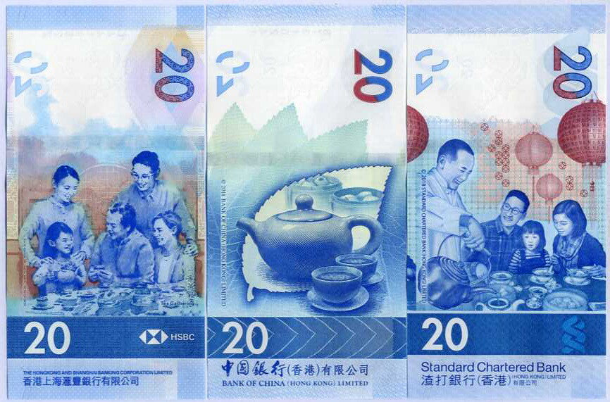 Hong Kong Set 3 Pcs 20 Dollars Mixed Years P 218 302 348 SCB HSBC BOC UNC