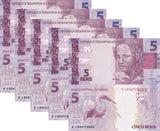 Brazil 5 Reais 2010 2025 BIRD P 253 g New Sign LOT 5 PCS UNC, Fernando Haddad
