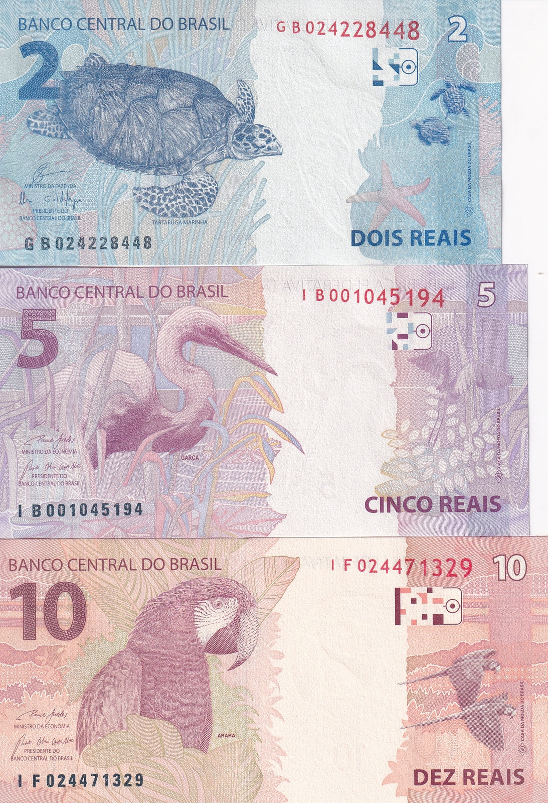 Brazil SET 3 UNC 2 5 10 Reais 2010-2020 P 252 P 253 P 254 Random Sign NR