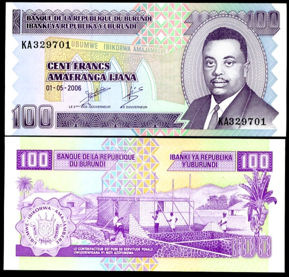 BURUNDI 100 FRANCS 2006 P 37 UNC