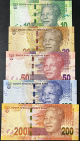 South Africa SET 5 UNC 10 20 50 100 200 Rand 2016 P 138 139 140 141 142