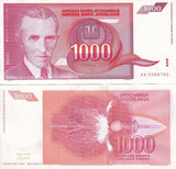 Yugoslavia 1000 Dinara 1992 P 114 UNC, Nikola Tesla High frequency transformer