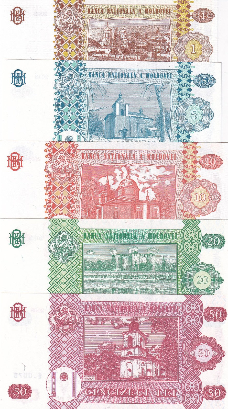 Moldova Set 5 Pcs 1 5 10 20 50 Lei Random Year P 8 9 10 13 14 UNC