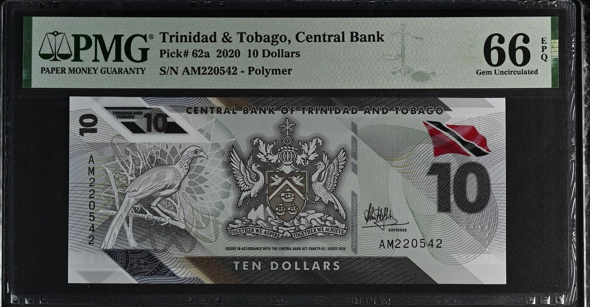 Trinidad & Tobago 10 Dollars 2020 Polymer P 62 a Gem UNC PMG 66 EPQ