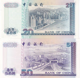 Hong Kong Set 2 UNC 20 50 Dollars Random Years BOC P 329 330