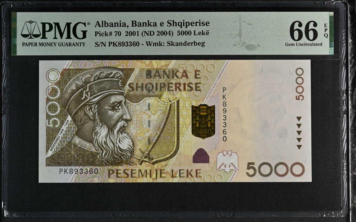 Albania 5000 Leke 2001 ND 2004 P 70 Gem UNC PMG 66 EPQ