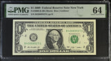 United States 1 Dollar USA 2009 P 530 B New York Choice UNC PMG 64