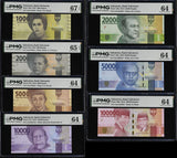 Indonesia Set 7; 100 200-100000 Rupiah 154- 160 2016 AAA Choice UNC PMG 64 65 67
