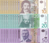Serbia Set 3 x Lot 10 = 30 Pcs 10 20 50 Dinara RANDOM DATE P 54 55 56 UNC
