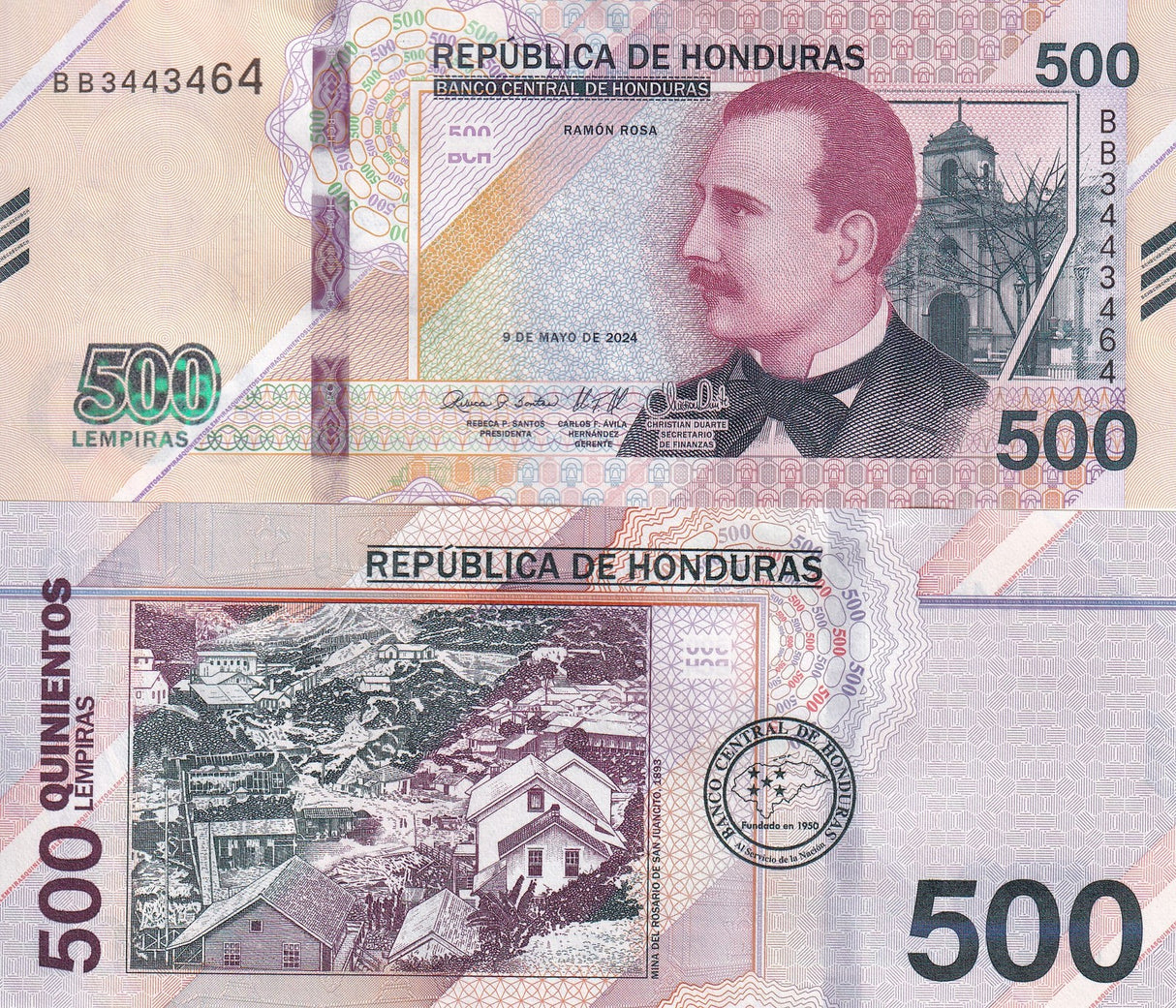 Honduras 500 Lempiras 2024 P 113 P New Date NEW Security UNC