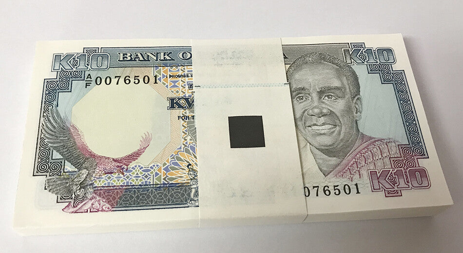 Zambia 10 Kwacha 1989-1991 P 31  UNC LOT 100 PCS 1 Bundle