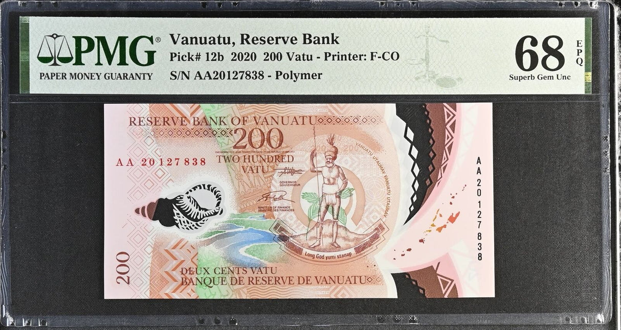 Vanuatu 200 Vatu 2020 P 12 b Polymer Superb Gem UNC PMG 68 EPQ TOP POP