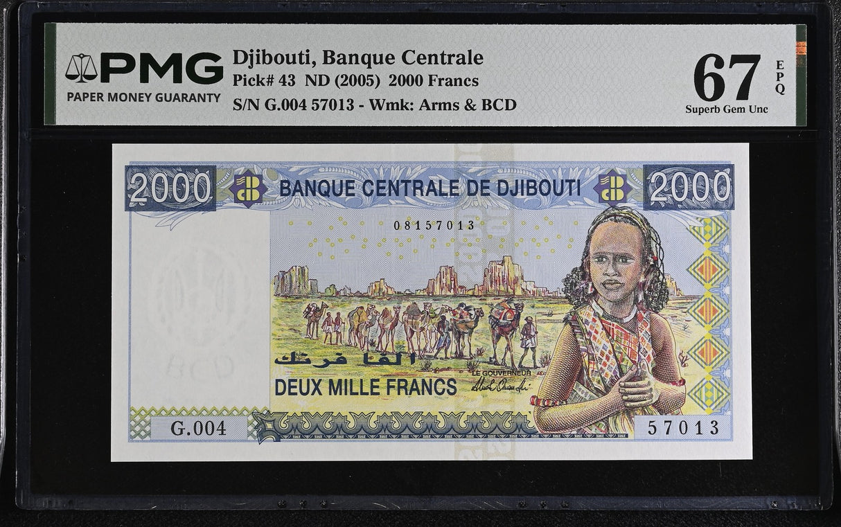 Djibouti 2000 Francs ND 2005 P 43 Superb Gem UNC PMG 67 EPQ
