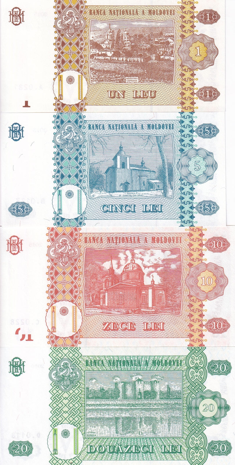 Moldova Set 4 Pcs 1 5 10 20 Lei Random Year P 9 13 21 22 UNC