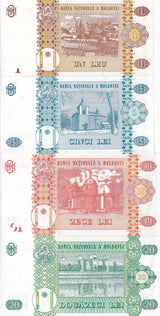 Moldova Set 4 Pcs 1 5 10 20 Lei Random Year P 9 13 21 22 UNC