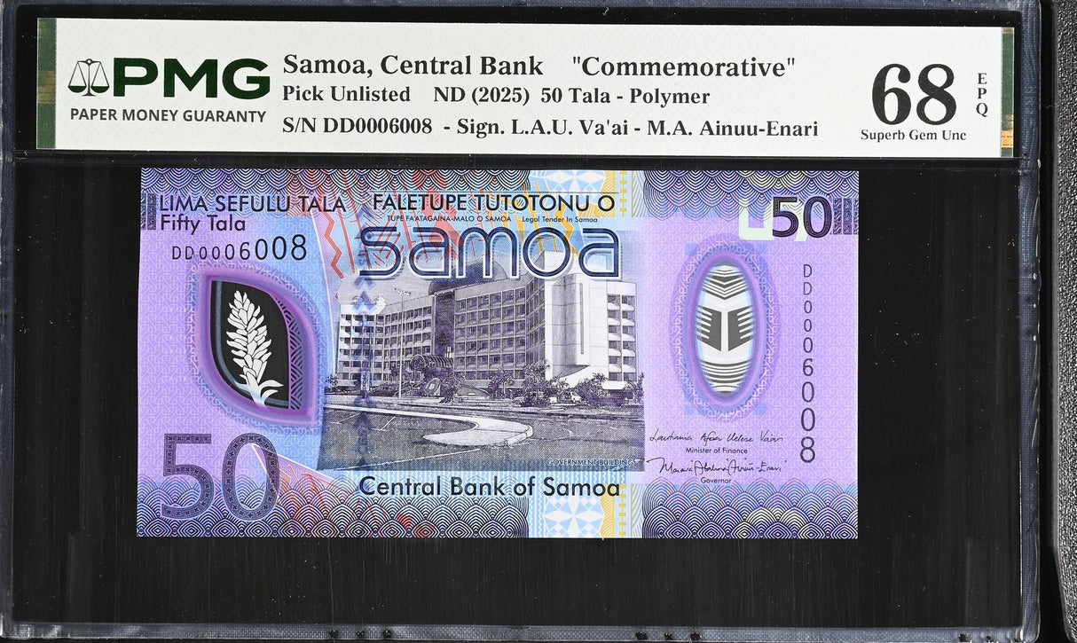 Samoa 50 Tala ND 2025 Polymer #0006008 Commemorative Superb Gem UNC PMG 68 EPQ