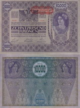 Austria 10000 Kronen 1918 ND 1919 P 66 Big Note AUnc overprint DEUTSCHoSTERREICH