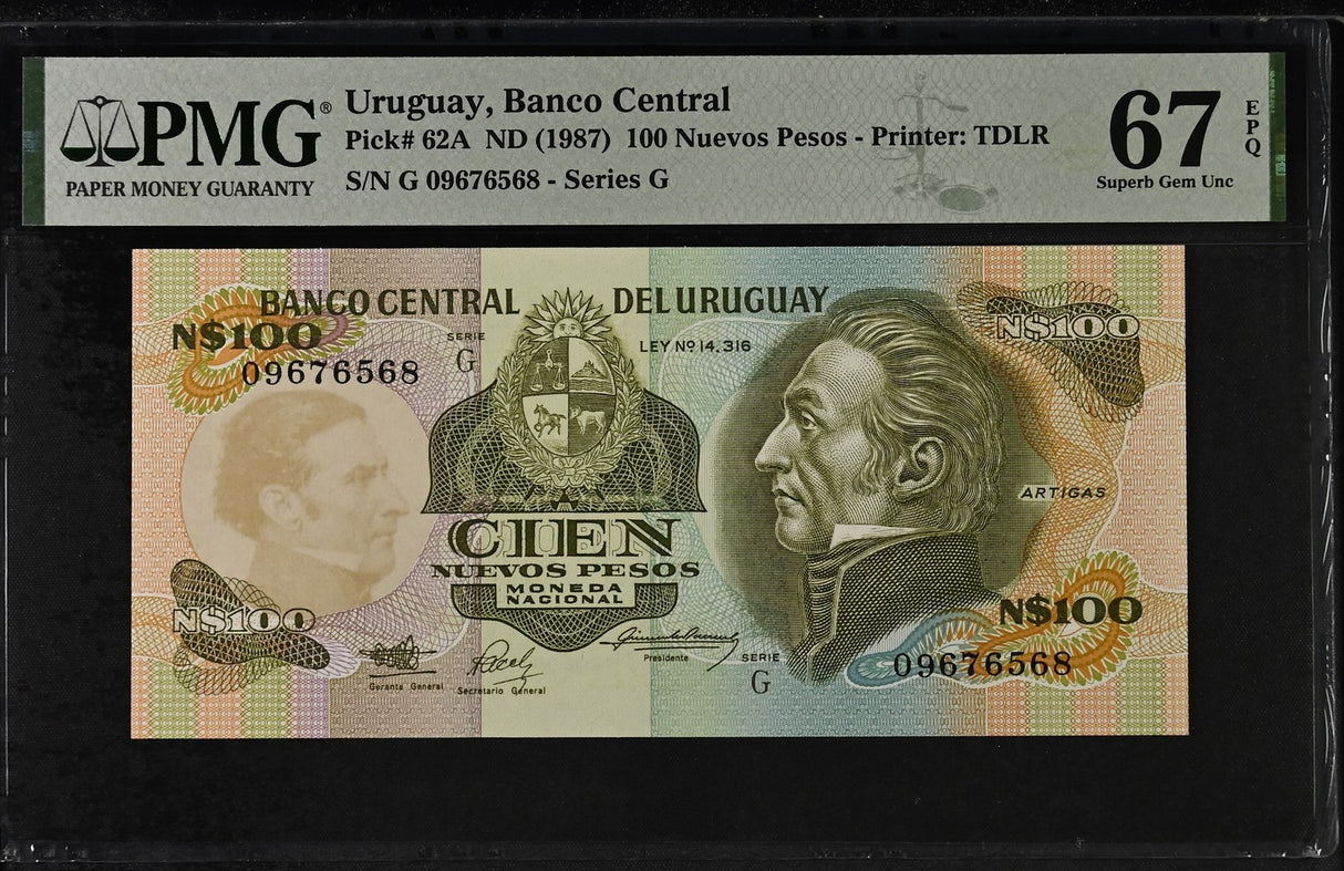 Uruguay 100 Nuevos Pesos ND 1987 P 62A Superb Gem UNC PMG 67 EPQ