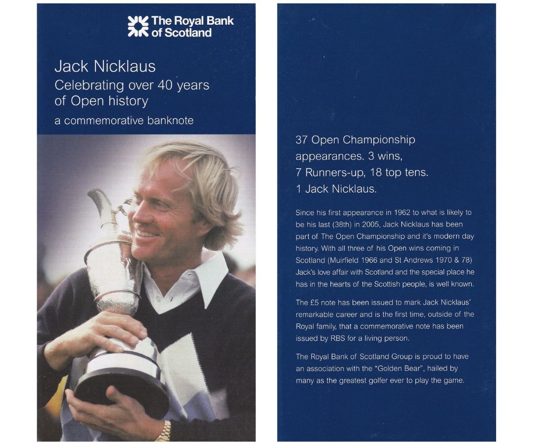 Scotland 5 Pounds 2005 Royal Bank of Scotland Jack Nicklaus P 365 UNC W/Folder