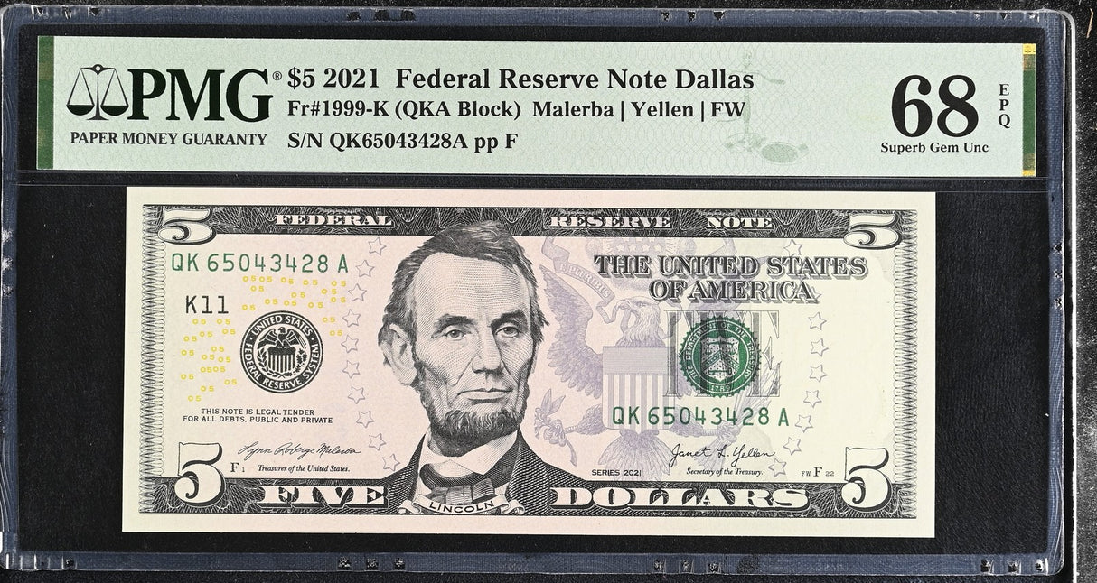 United States 5 Dollars Usa 2021 P 551 K Dallas Superb Gem UNC PMG 68 EPQ Top