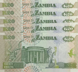 Zambia 20 Kwacha 1992 P 36 b UNC LOT 5 PCS