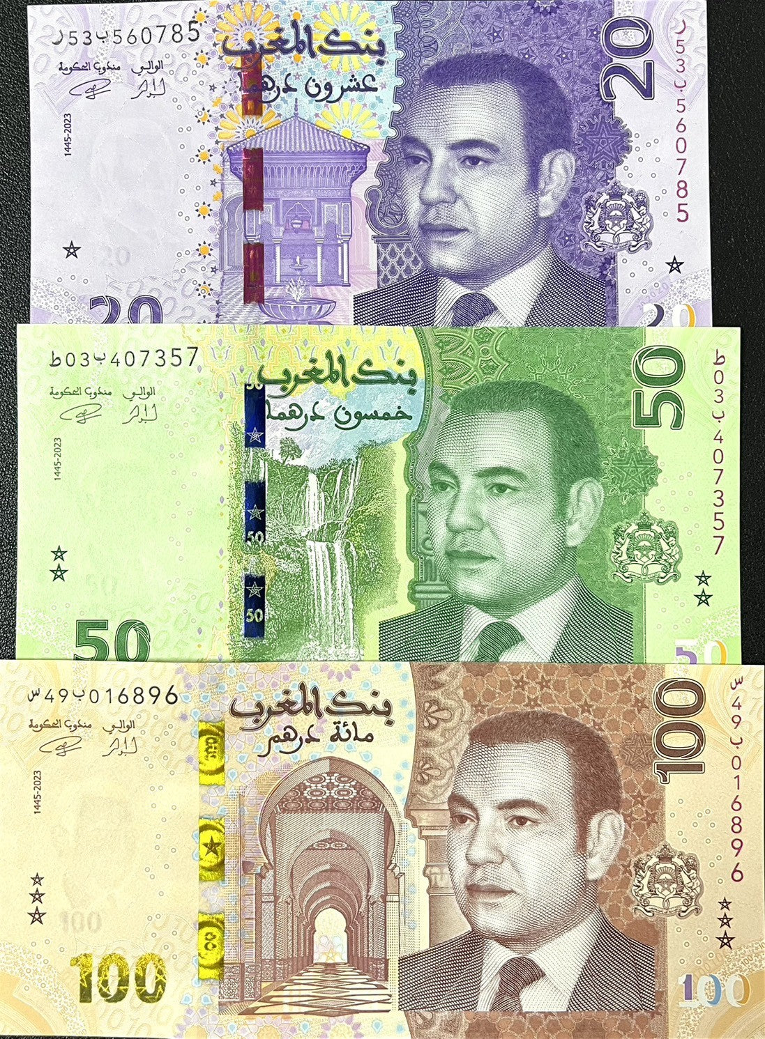 Morocco Set 3 UNC 20 50 100 Dirhams 2023/2024 P 79 80 81 NEW Design