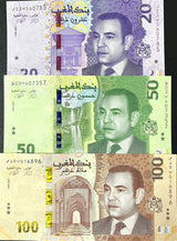 Morocco Set 3 UNC 20 50 100 Dirhams 2023/2024 P 79 80 81 NEW Design