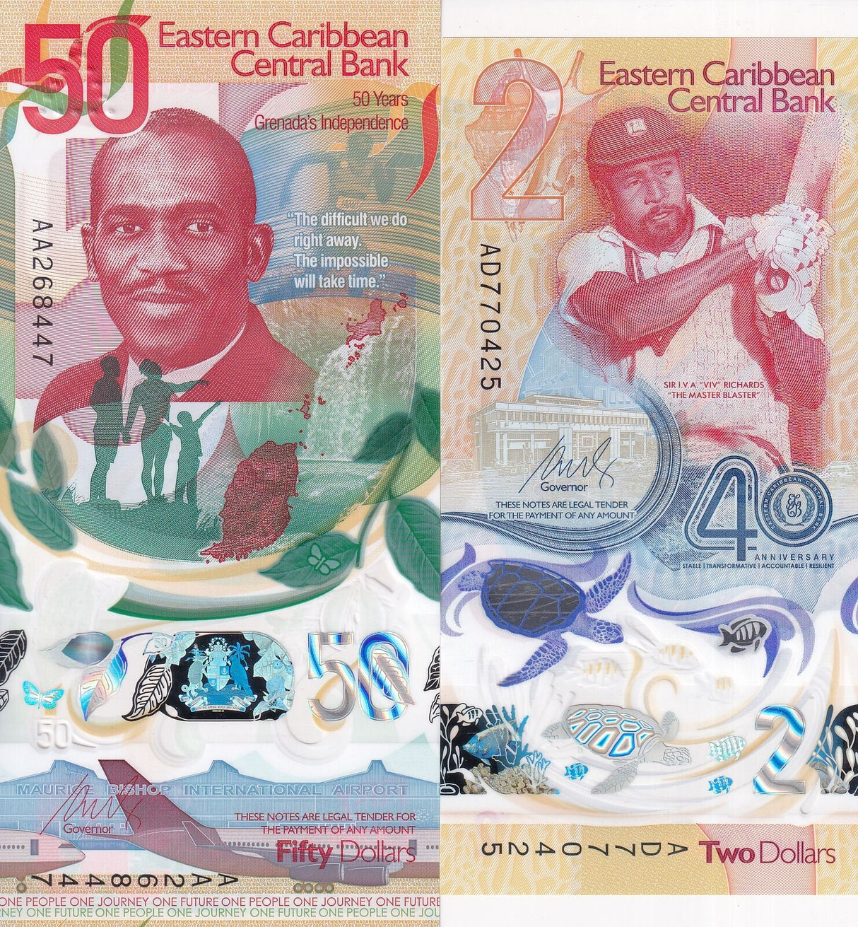 East Caribbean set 2 UNC 2 50 Dollars 2024 Polymer Commemorative P NEW UNC