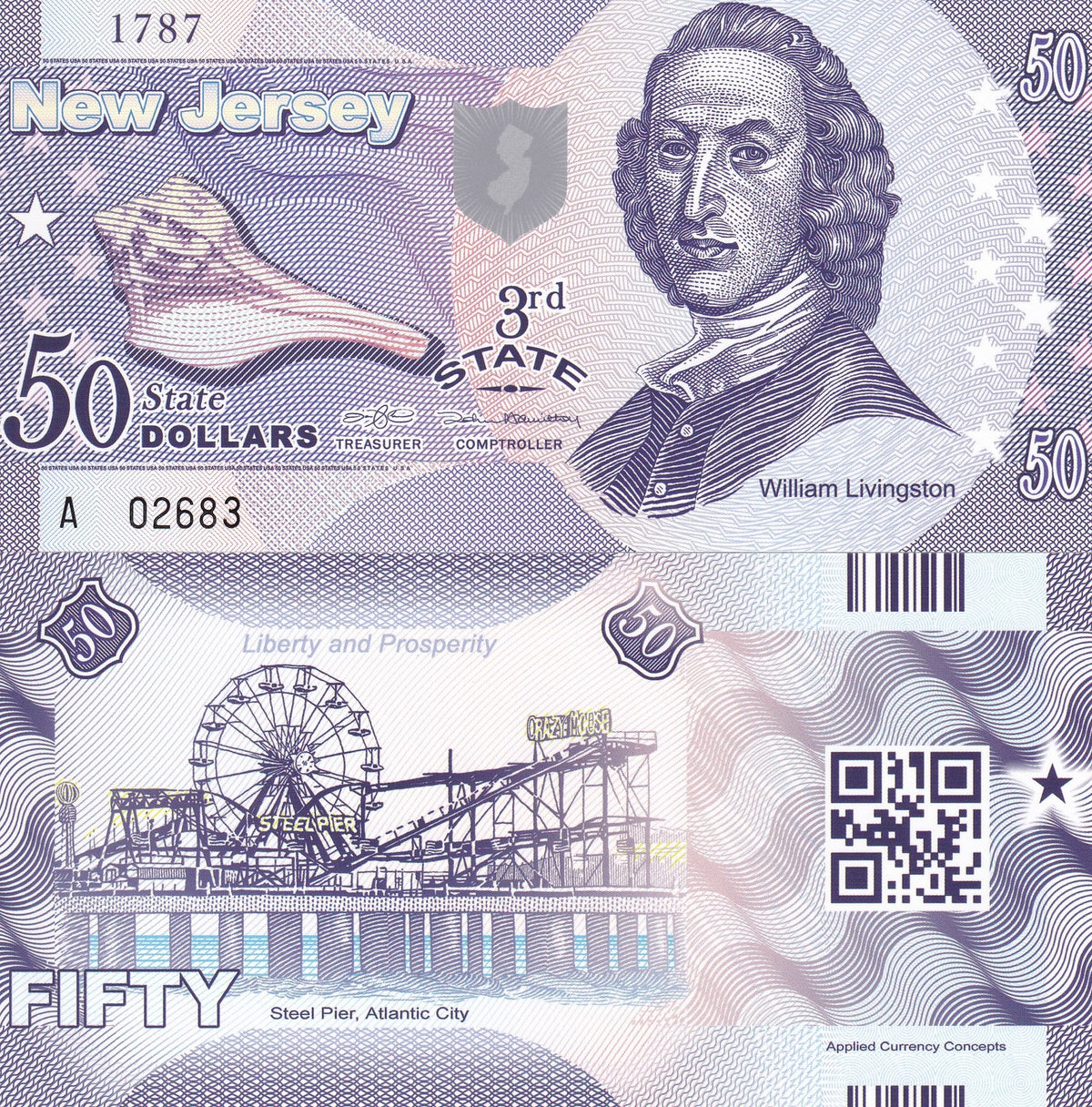 UNITED STATE USA. NEW JERSEY 50 Dollars 2014 3rd POLYMER Private issued
