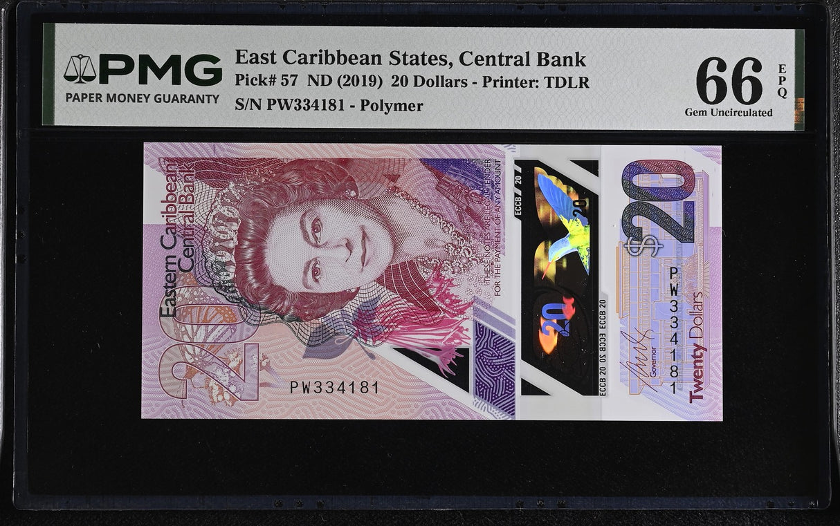 East Caribbean States 20 Dollars ND 2019 P 57 Gem UNC PMG 66 EPQ