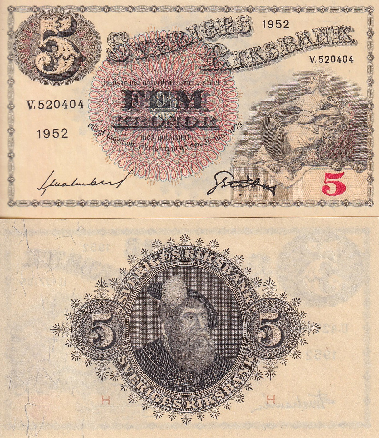 Sweden 5 Kronor 1952 P 33 UNC