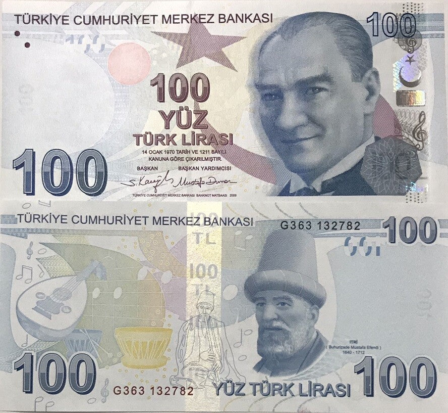 Turkey 100 Lira 2009/2020 P 226 e Prefix "G" UNC President Mustafa Kemal Ataturk