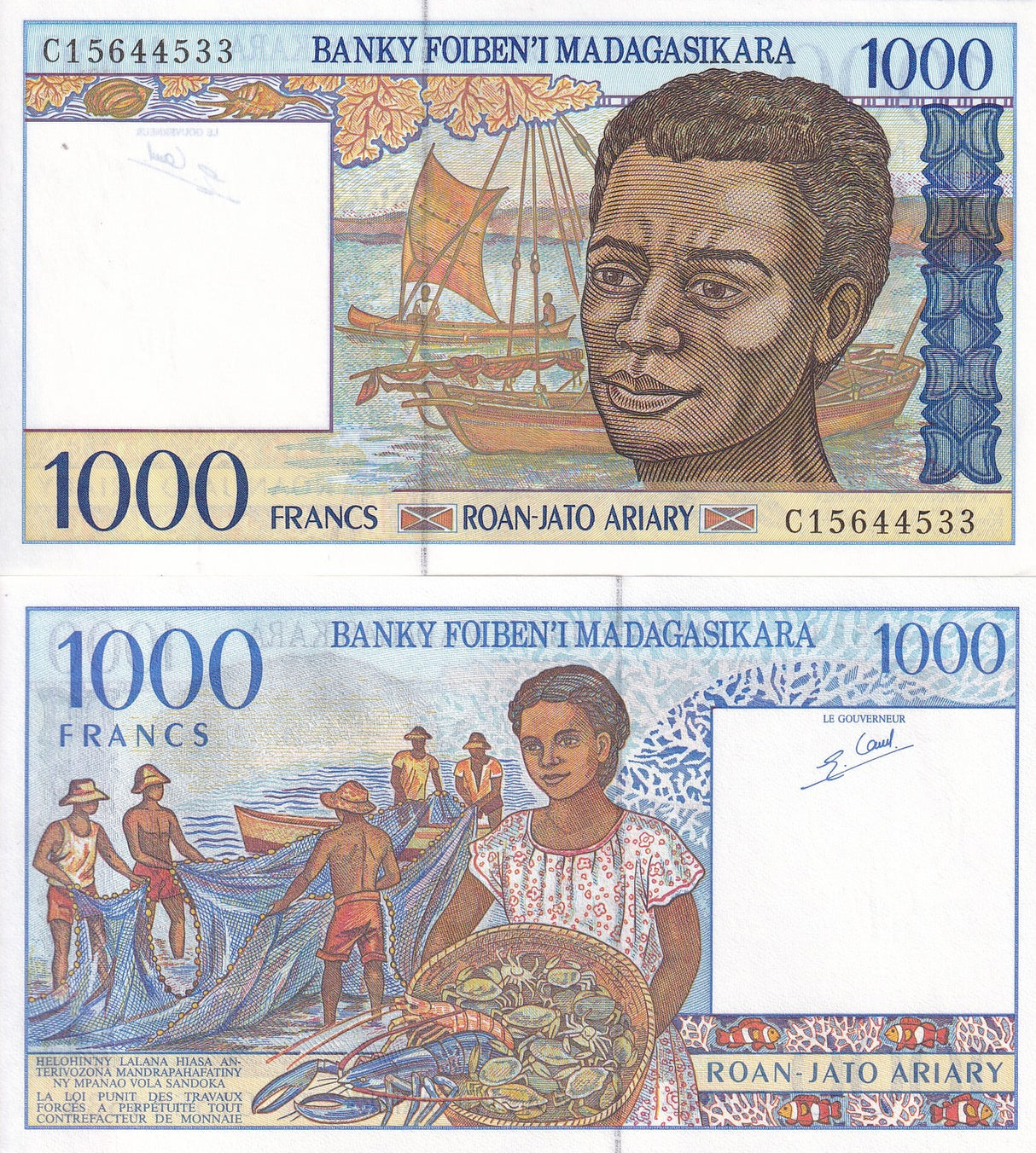 Madagascar 1000 Francs 1994 P 76 b UNC