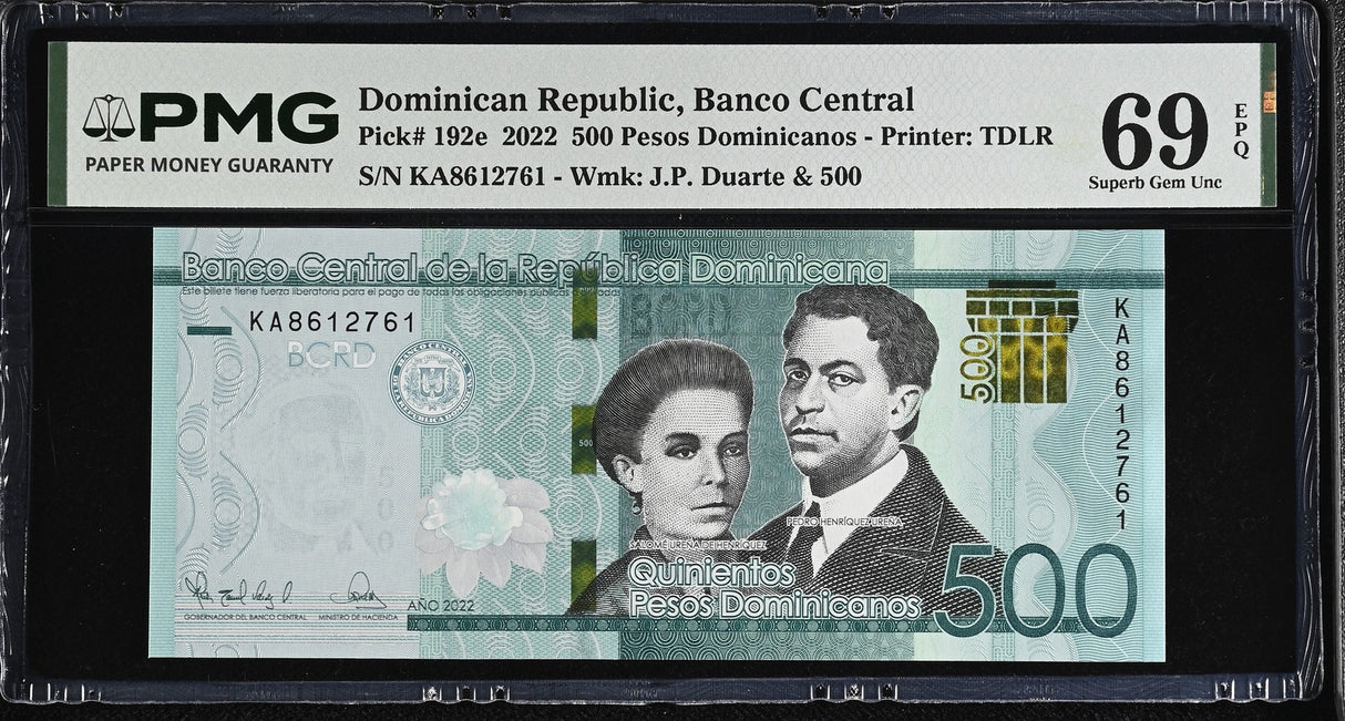 Dominican Republic 500 Pesos 2022 P 192 e Superb Gem UNC PMG 69 EPQ TOP POP